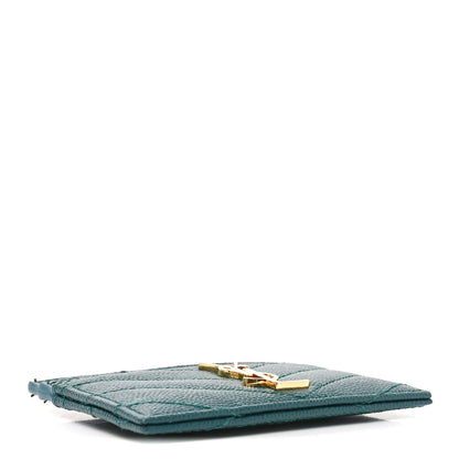 Saint Laurent Grain De Poudre Matelasse Chevron Monogram Credit Card Case Peacock Green 4 of 7