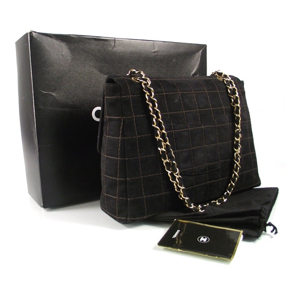 Suede Square Quilted Jumbo Flap Black