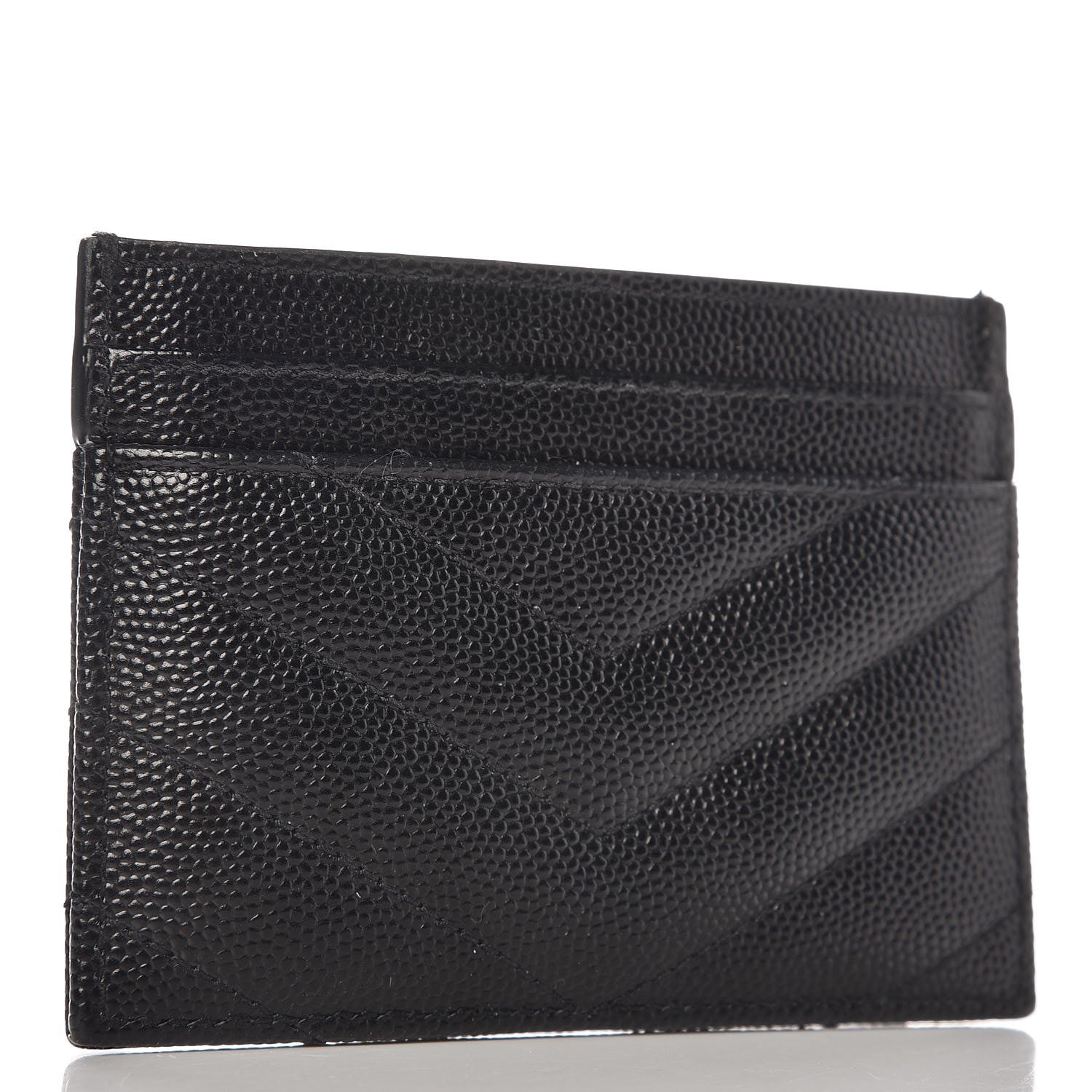 Saint Laurent Grain De Poudre Matelasse Chevron Monogram Credit Card Case Black 3 of 8