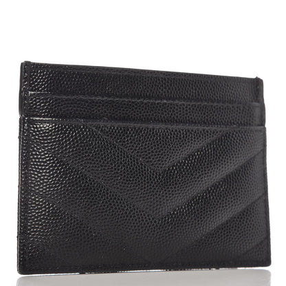 Saint Laurent Grain De Poudre Matelasse Chevron Monogram Credit Card Case Black 3 of 8