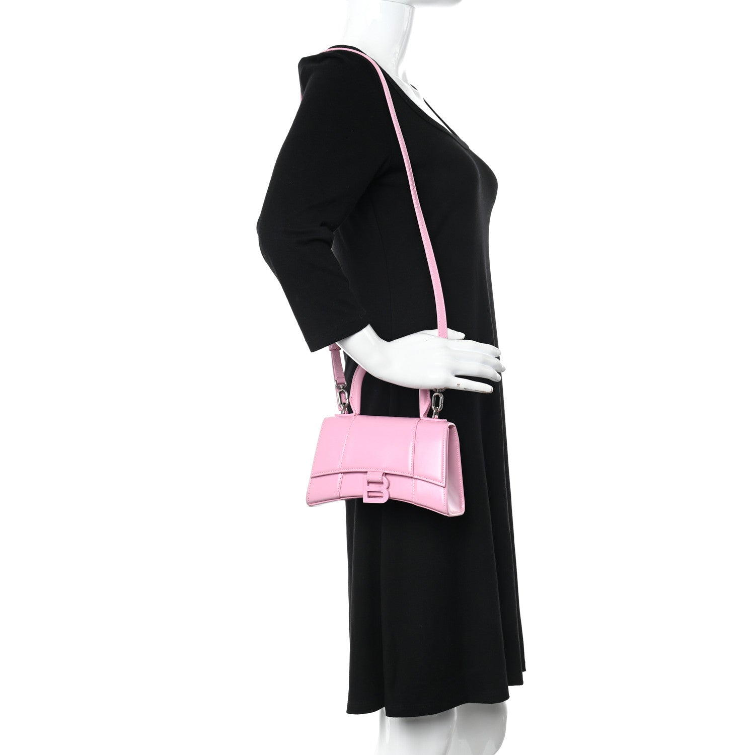 Balenciaga Shiny Box Calfskin Tonal B Hourglass Top Handle Bag XS Candy Pink 2 of 15