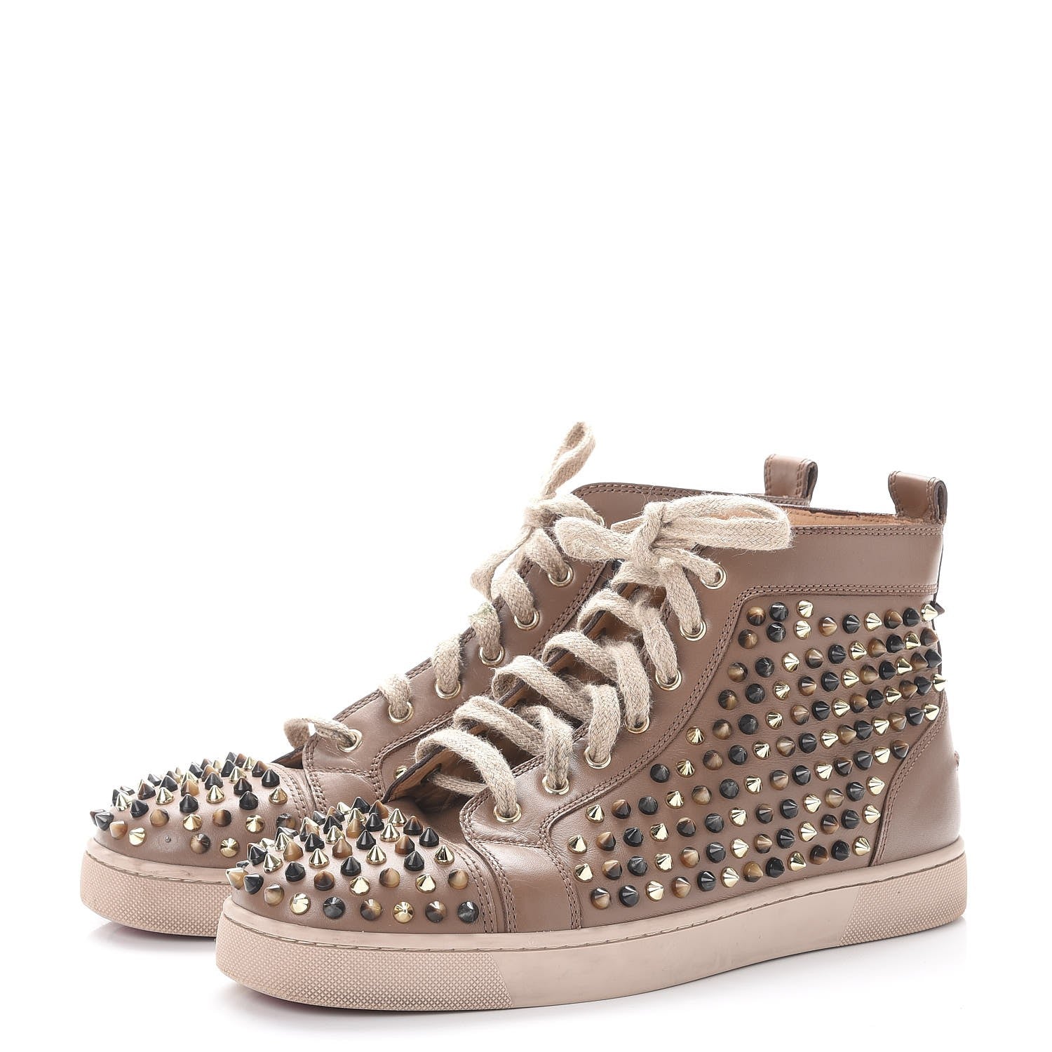 Christian Louboutin Mens Calfskin Louis Spikes Flat Sneakers 42 Beige 3 of 12