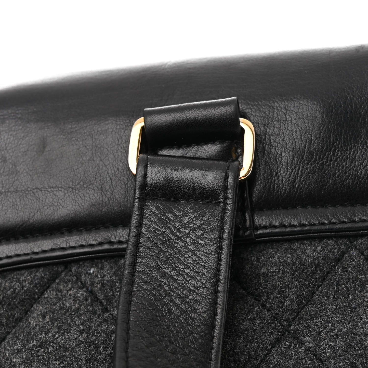 Chanel Lambskin Wool Quilted Drawstring Sling Backpack Black Grey 13 of 14
