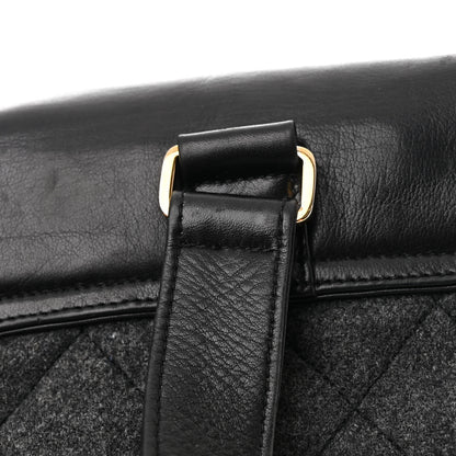 Chanel Lambskin Wool Quilted Drawstring Sling Backpack Black Grey 13 of 14