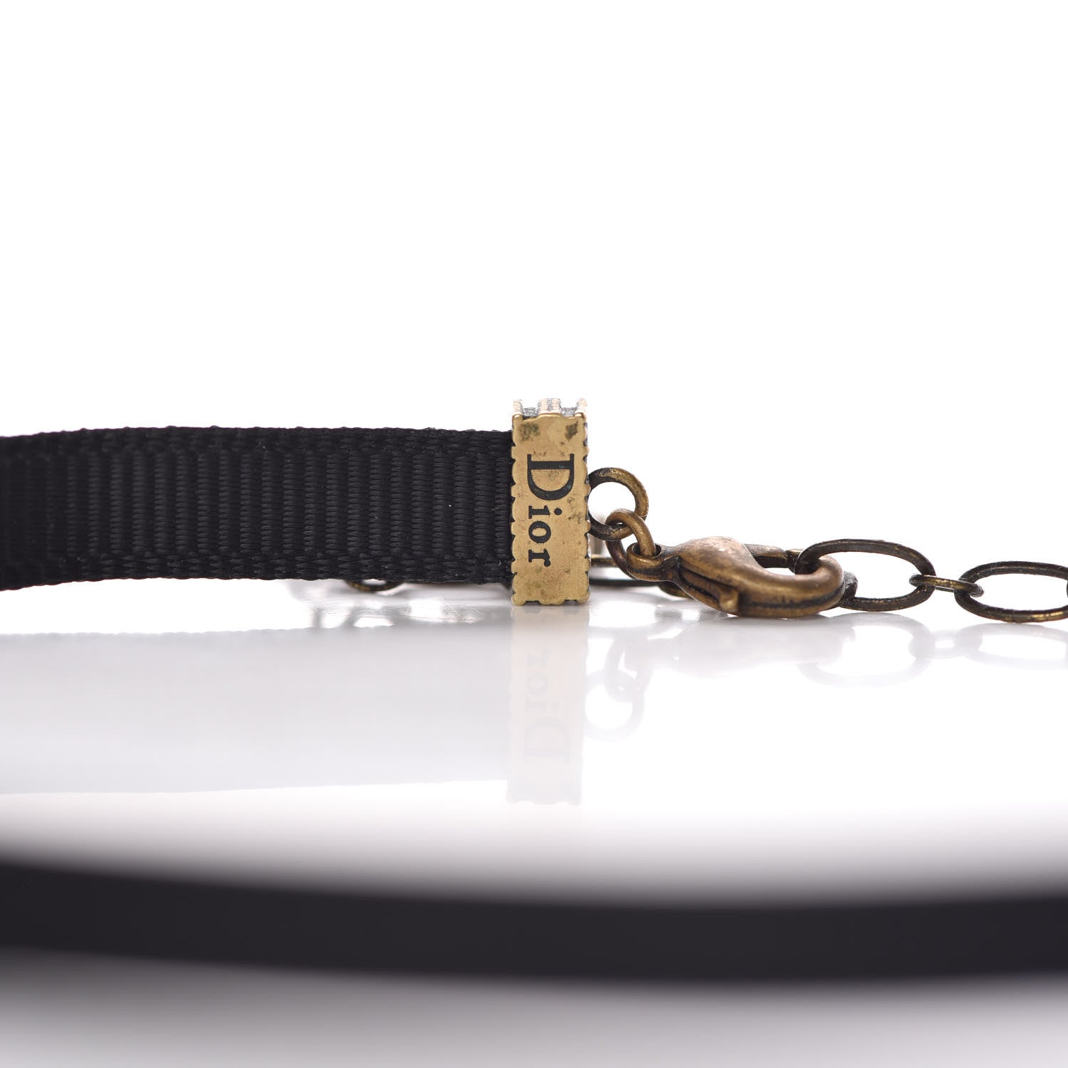 Christian Dior Grosgrain Ribbon Crystal J'Adior Logo Choker Necklace Black White 5 of 6
