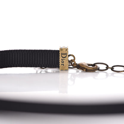 Christian Dior Grosgrain Ribbon Crystal J'Adior Logo Choker Necklace Black White 5 of 6