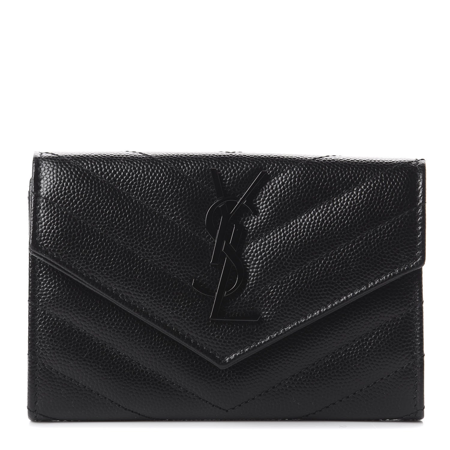 Saint Laurent Grain De Poudre Matelasse Chevron Small Monogram Envelope Wallet Black 1 of 8