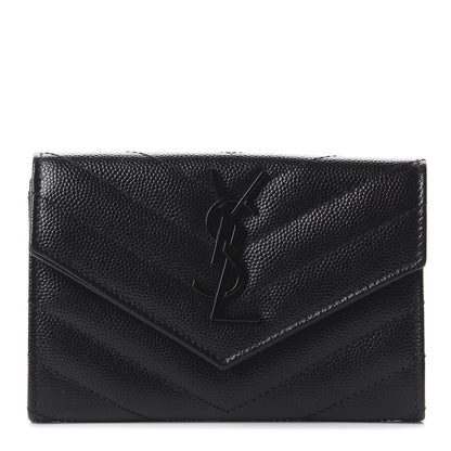 Saint Laurent Grain De Poudre Matelasse Chevron Small Monogram Envelope Wallet Black 1 of 8