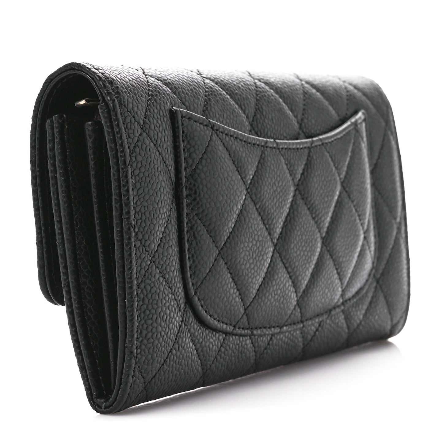 Caviar Quilted Large Gusset Flap Wallet Black