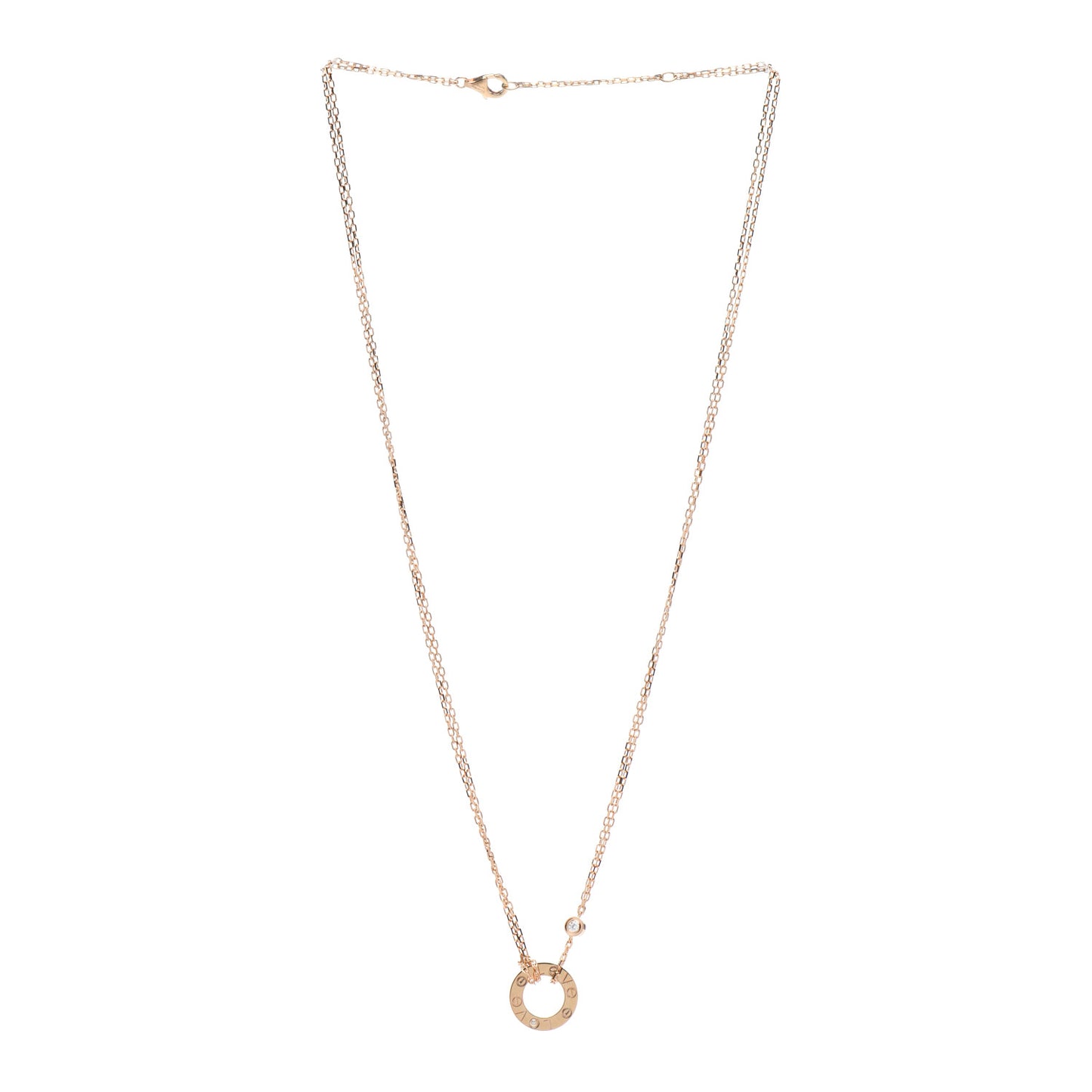 18K Pink Gold 2 Diamond LOVE Necklace