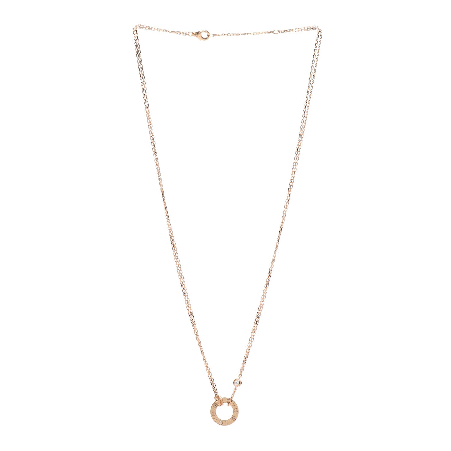 Cartier 18K Pink Gold 2 Diamond LOVE Necklace 3 of 5