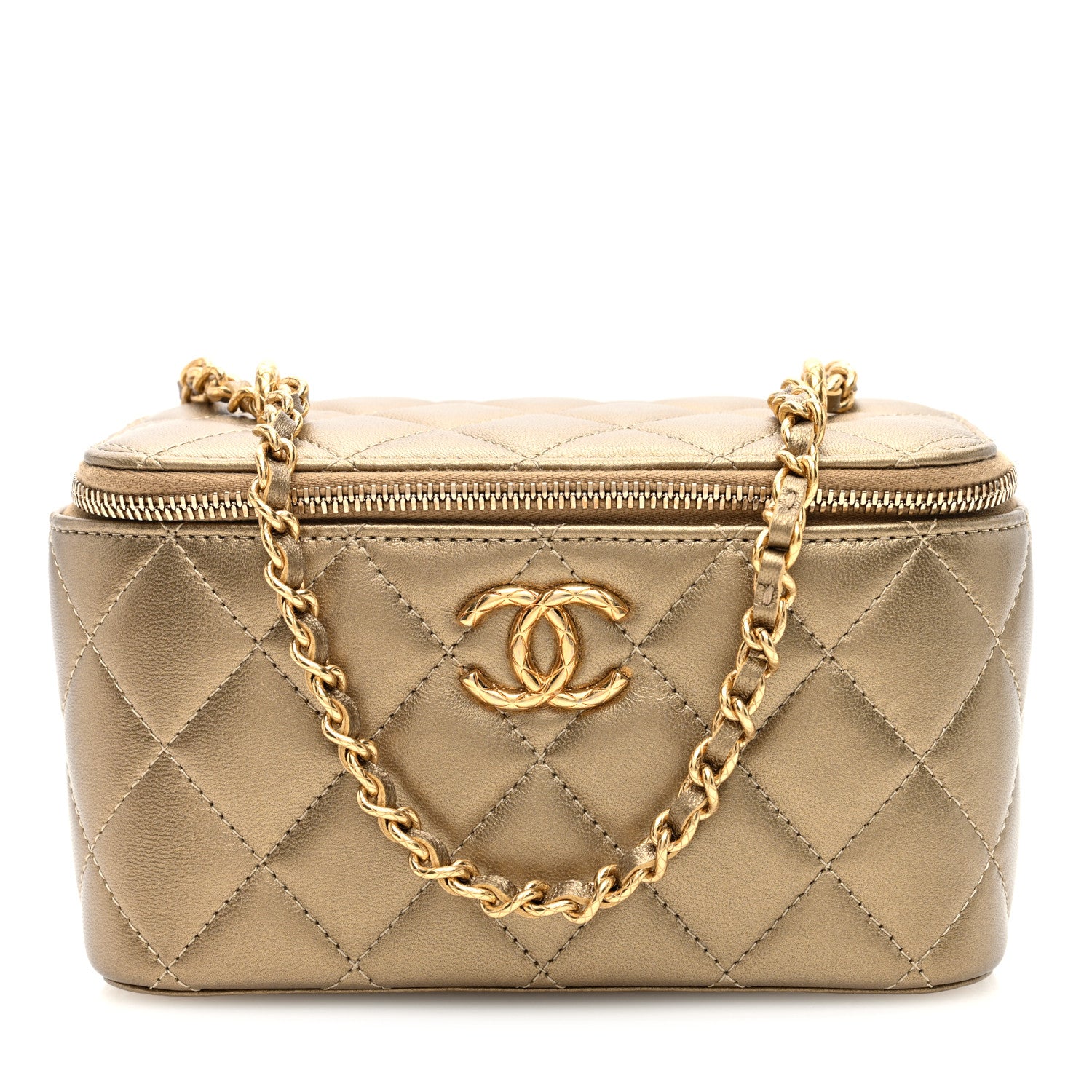 Chanel Metallic Lambskin Quilted Small CC Dynasty Vanity Case With Chain Gold 1 of 11