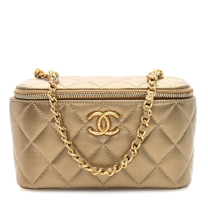 Chanel Metallic Lambskin Quilted Small CC Dynasty Vanity Case With Chain Gold 1 of 11