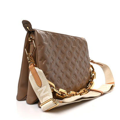 Louis Vuitton Lambskin Embossed Monogram Coussin MM Taupe 3 of 8