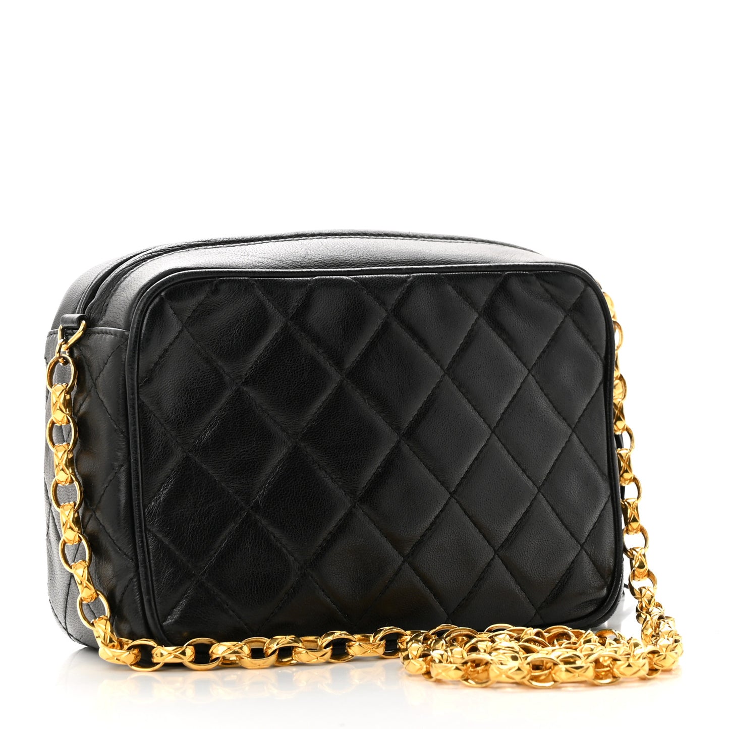 Lambskin Quilted Tassel Camera Case Black