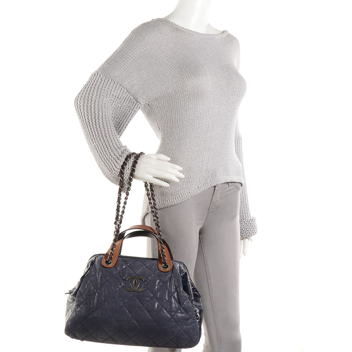Iridescent Calfskin Small In The Mix Tote Navy