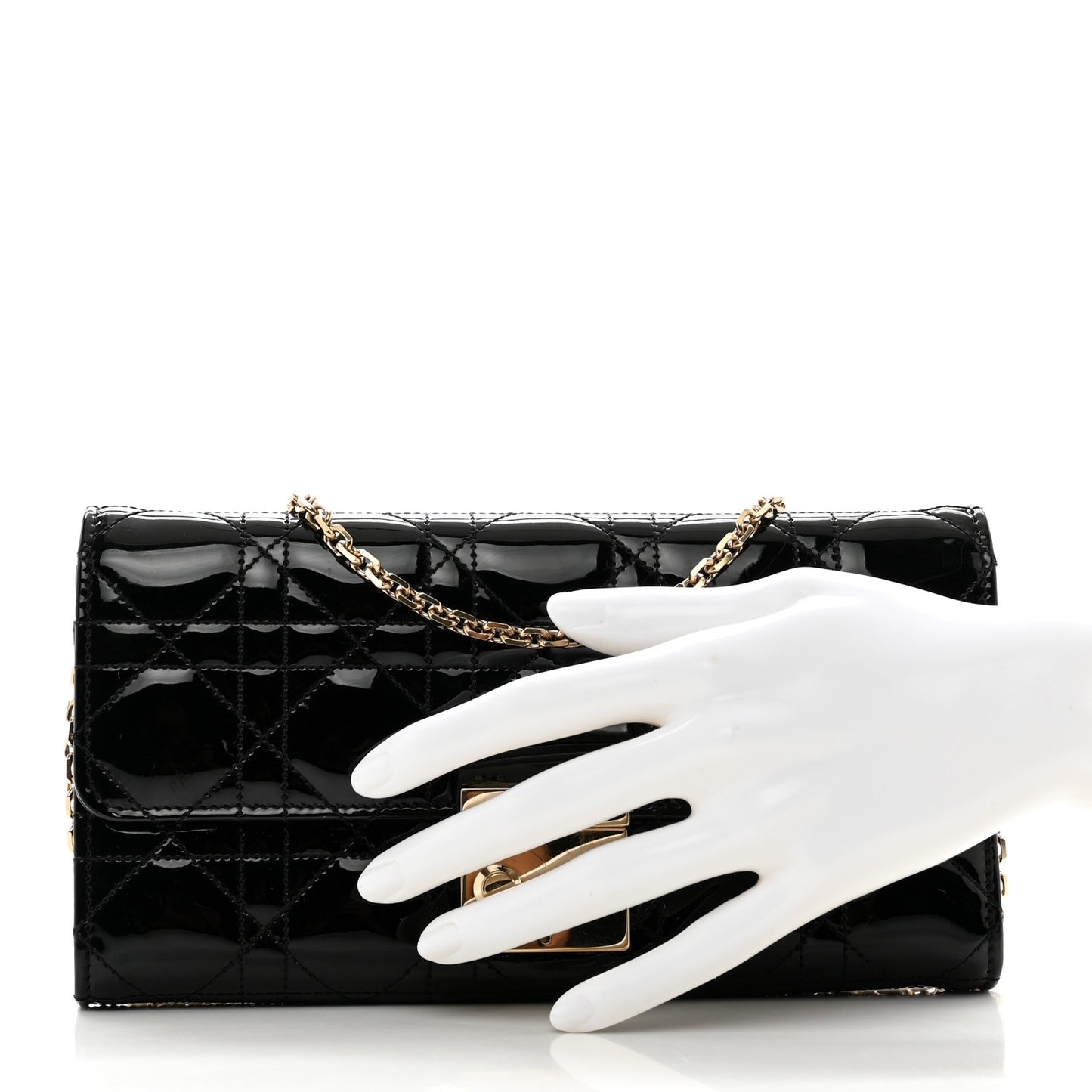Patent Cannage Miss Dior Chain Wallet Black