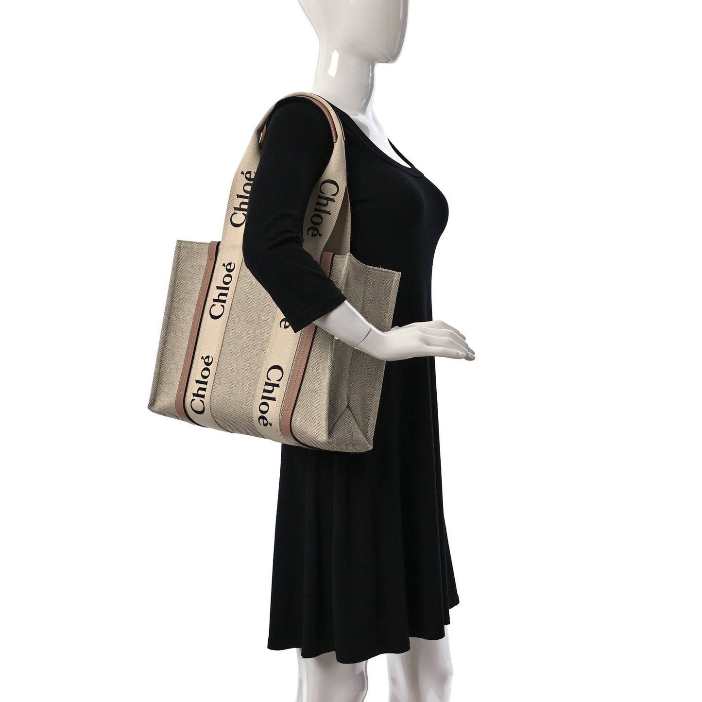 Cotton Calfskin Medium Woody Ribbon Tote Biscotti Beige
