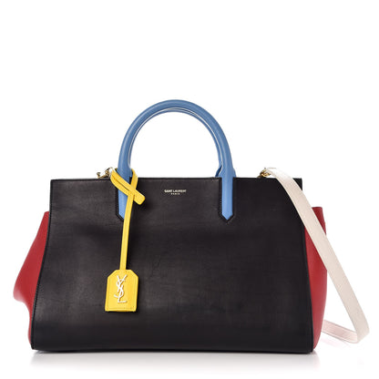 Saint Laurent Calfskin Small Cabas Rive Gauche Bag Black Red Yellow White 1 of 14