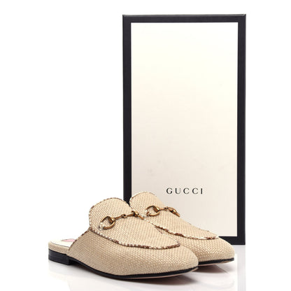 Gucci Straw Elaphe Womens Princetown Slippers 36.5 Natural Cream Brown 11 of 11