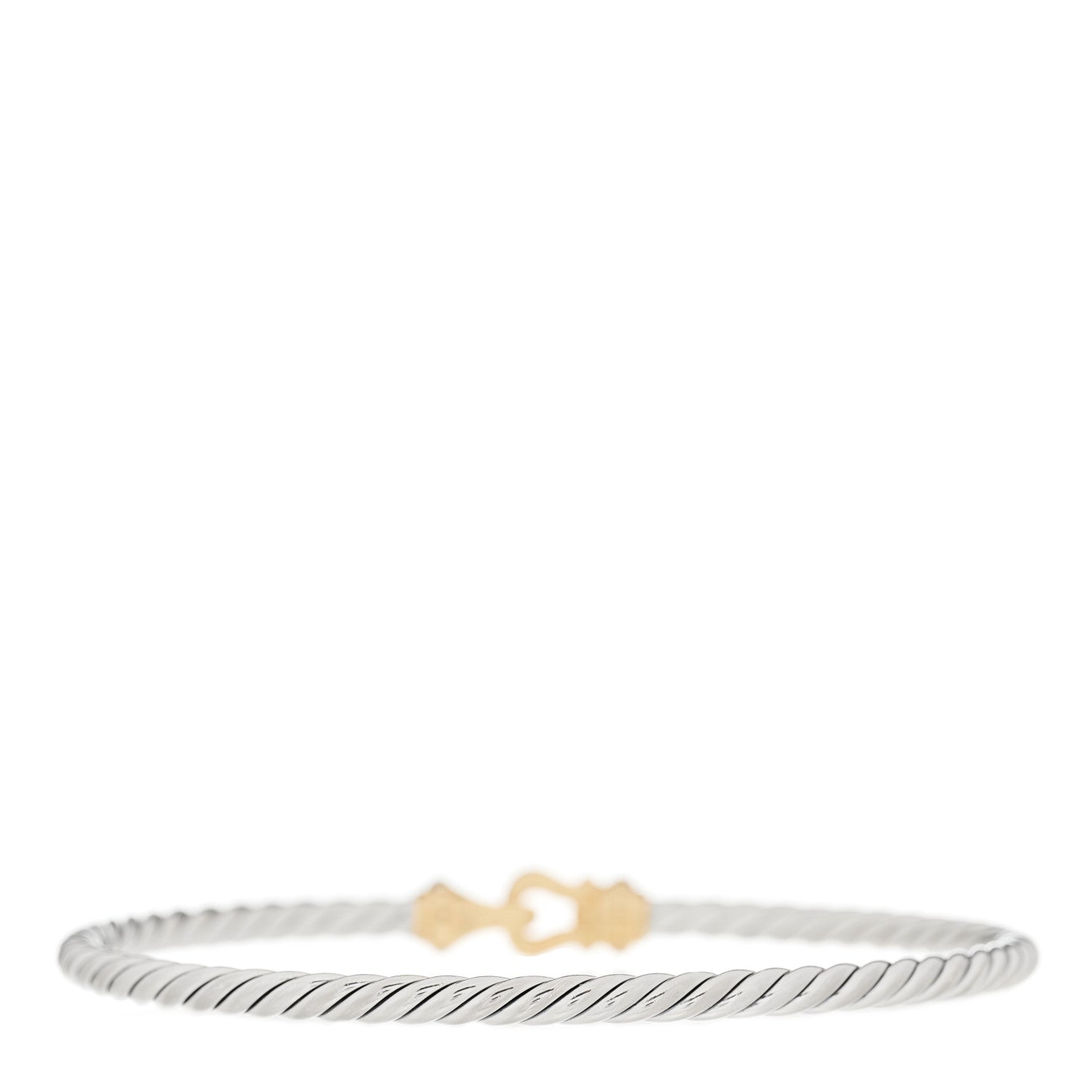 David Yurman Sterling Silver 18K Yellow Gold Diamond 3mm Cable Buckle Bracelet 2 of 3
