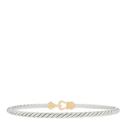 David Yurman Sterling Silver 18K Yellow Gold Diamond 3mm Cable Buckle Bracelet 2 of 3