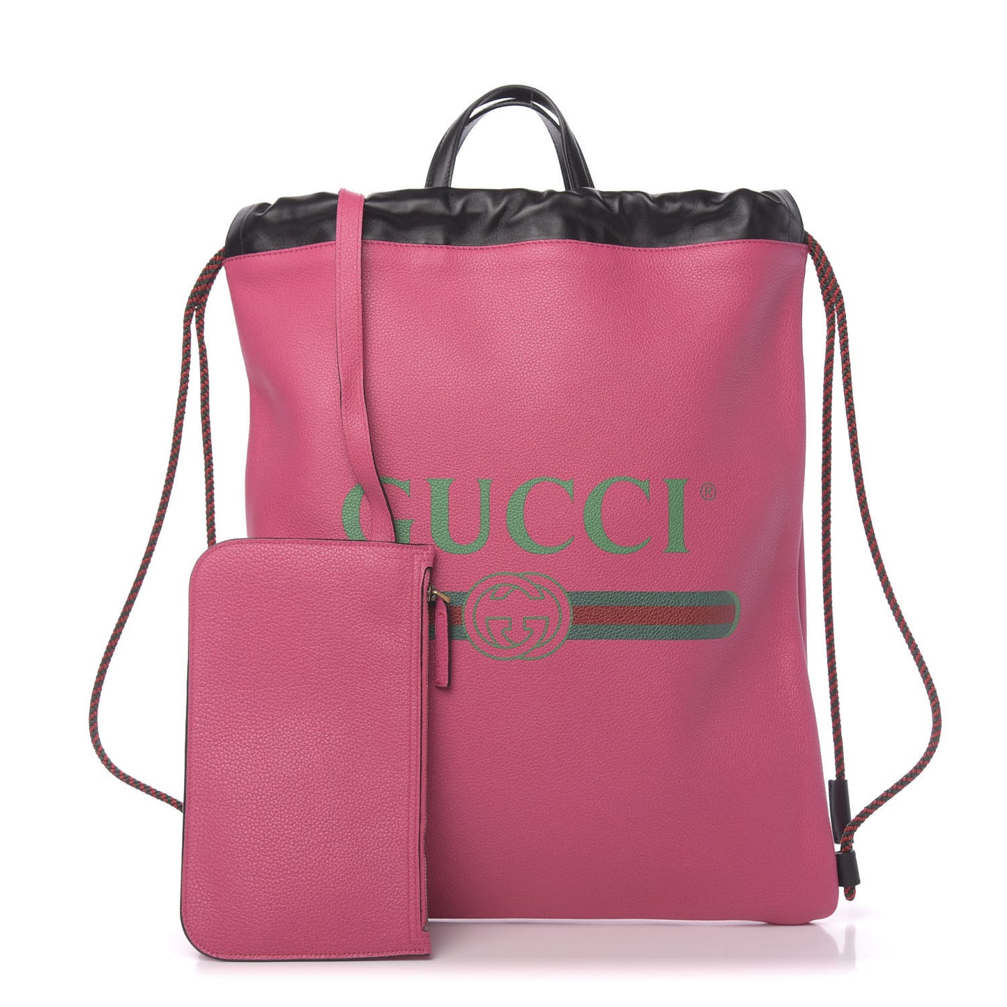 Grained Calfskin Logo Drawstring Backpack Box Pink Green Black
