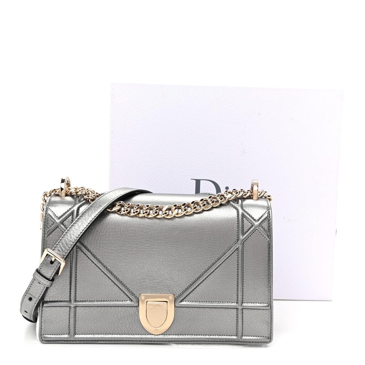 Christian Dior Metallic Grained Calfskin Medium Diorama Flap Bag Steel 12 of 12