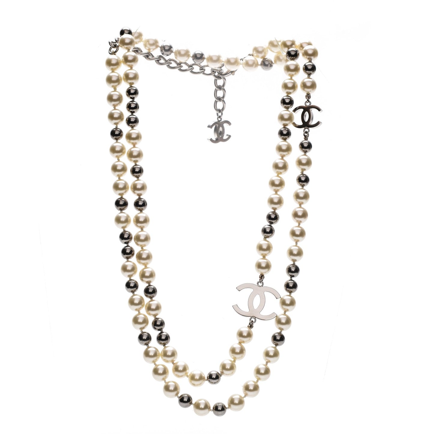 Ruthenium Pearl Beaded CC Long Necklace