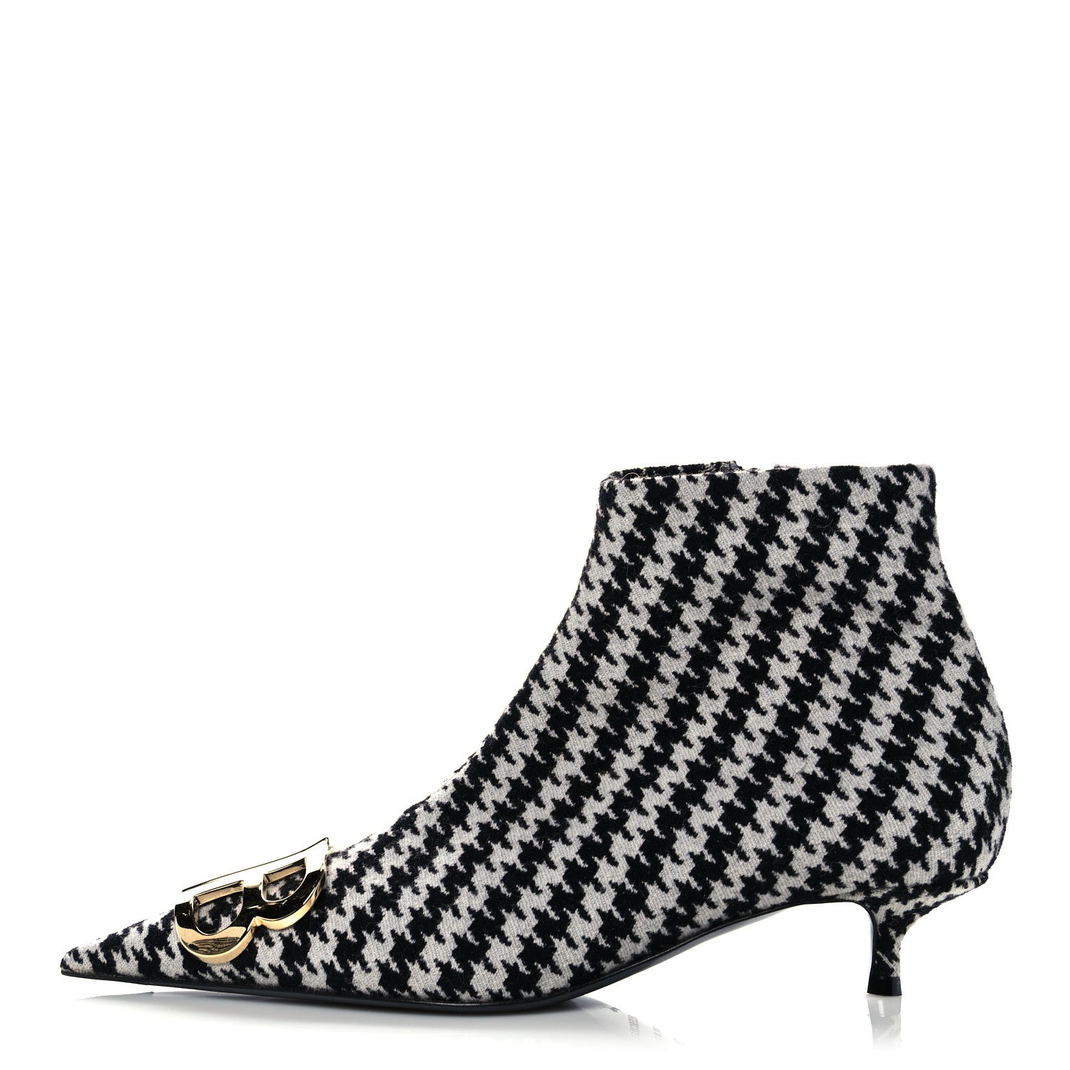 Balenciaga Wool Houndstooth BB Pointy Toe Ankle Booties 36 Black Ivory 1 of 9