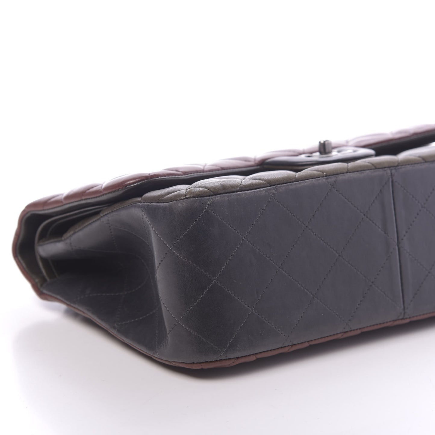 Lambskin Quilted Jumbo Tri-Color Double Flap Burgundy