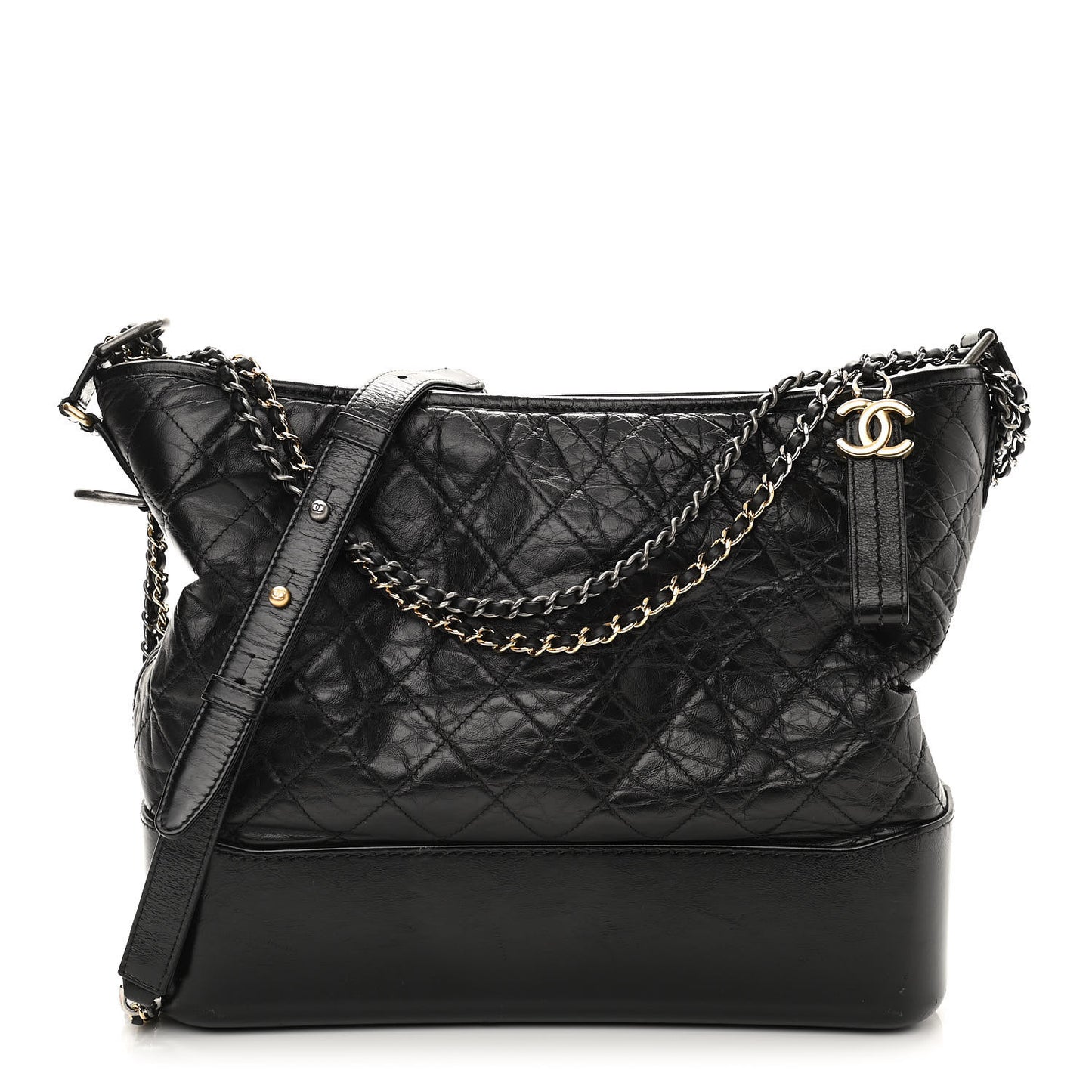 Aged Calfskin Quilted Large Gabrielle Hobo Black
