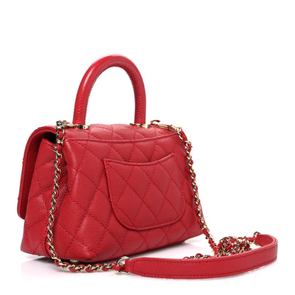 Chanel Caviar Quilted Extra Mini Coco Handle Flap Red 3 of 10