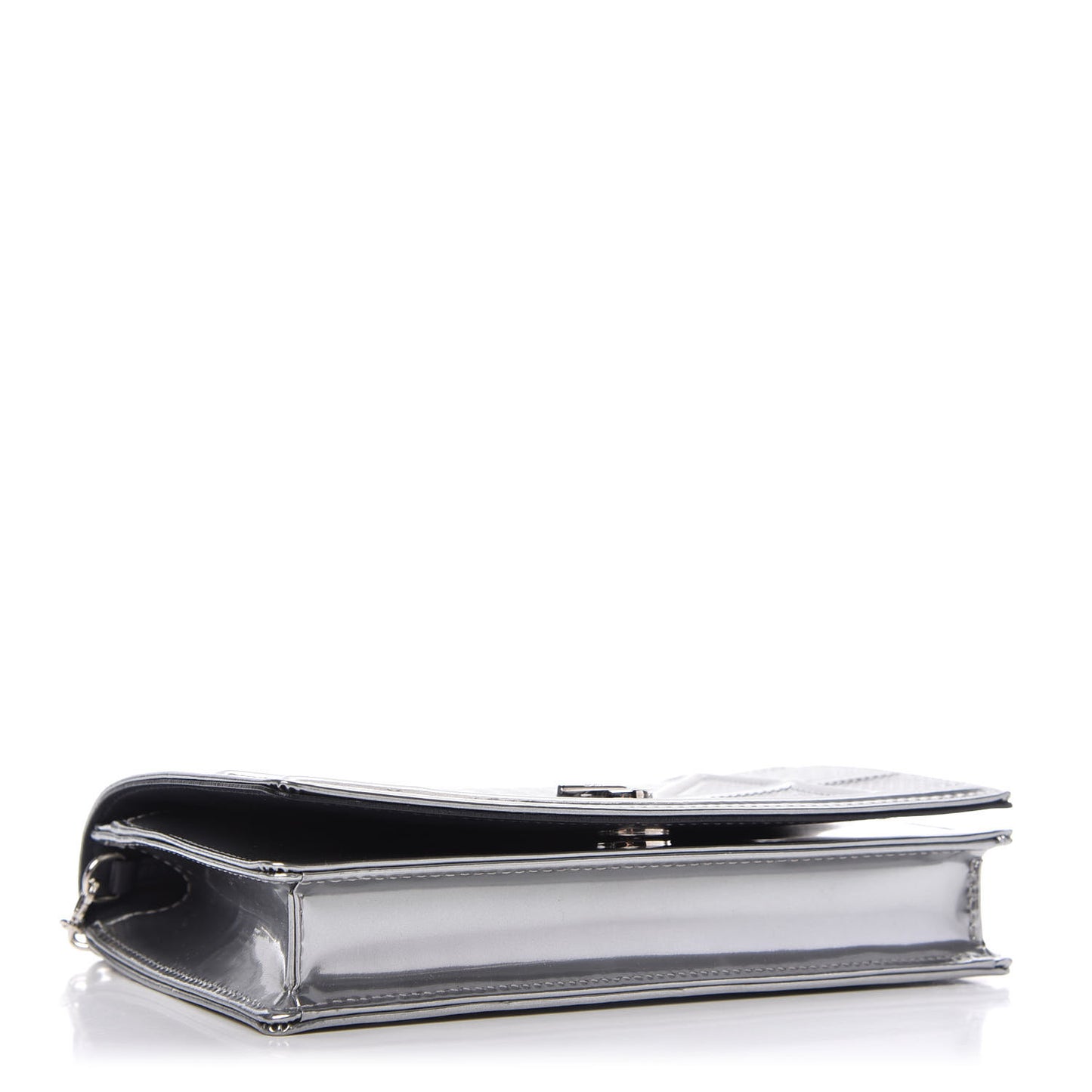 Metallic Patent Micro-Cannage Diorama Wallet on Chain Pouch Silver