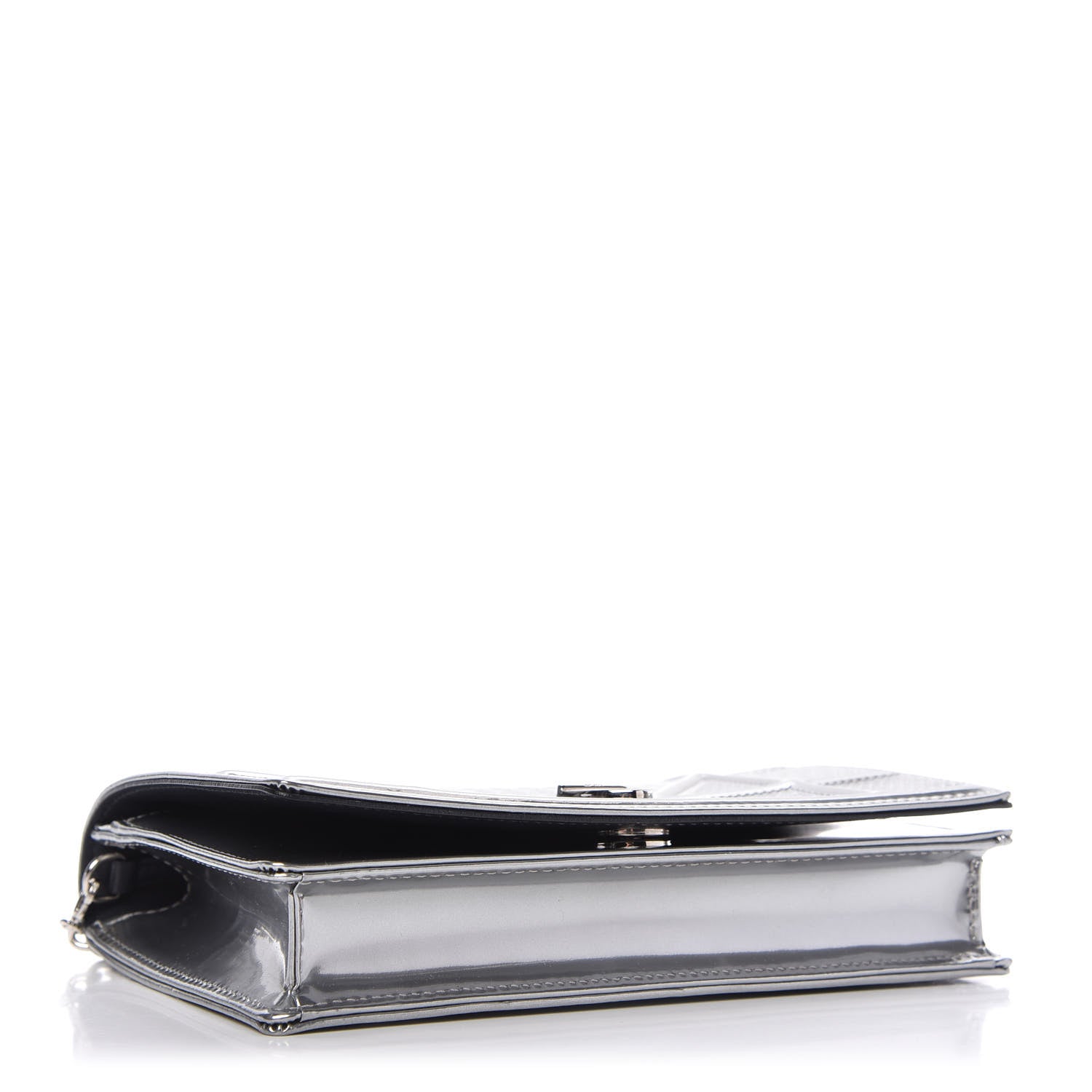Christian Dior Metallic Patent Micro-Cannage Diorama Wallet on Chain Pouch Silver 4 of 10