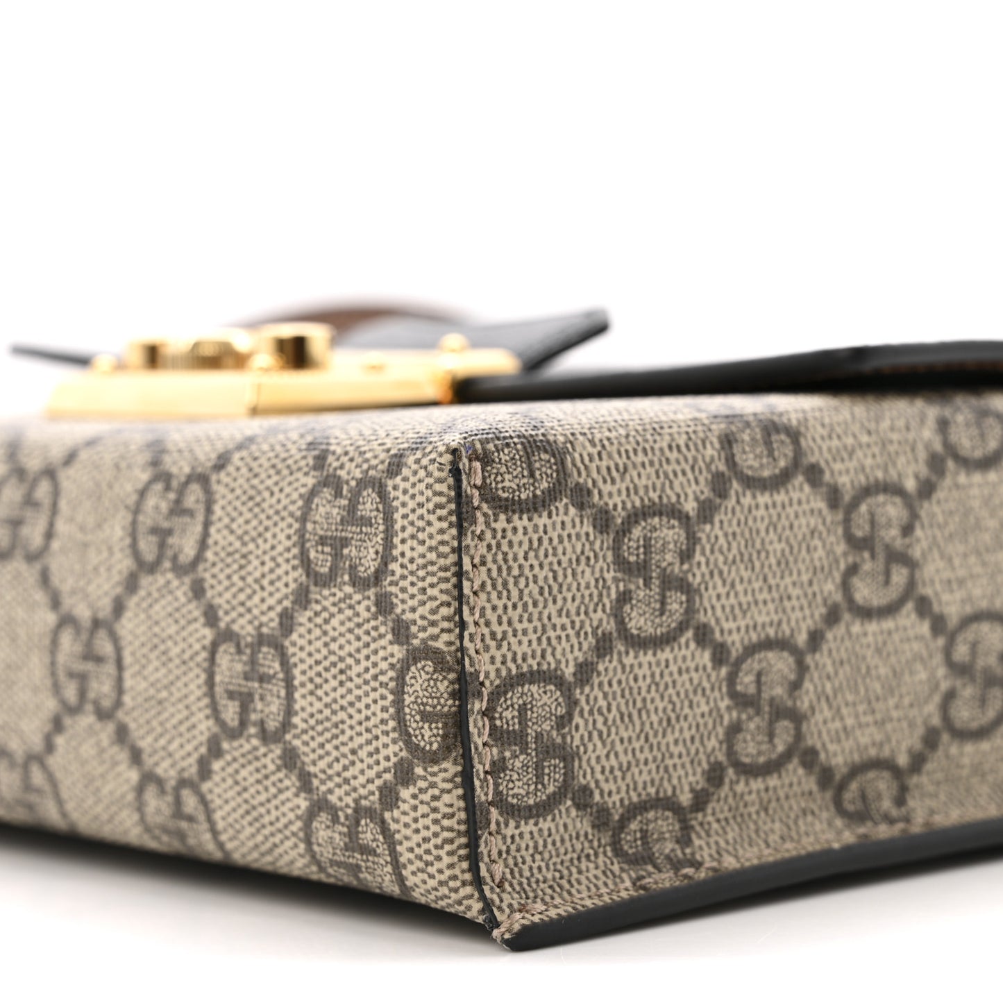 GG Supreme Monogram Calfskin Mini Padlock Top Handle Shoulder Bag Beige Black Cuir