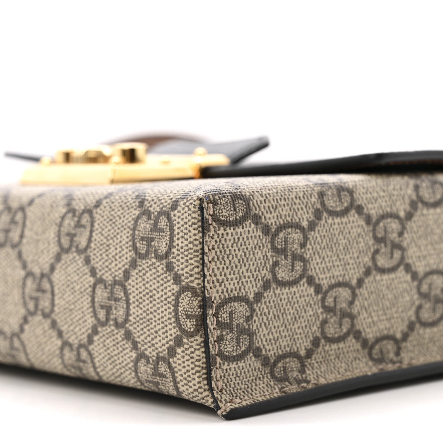Gucci GG Supreme Monogram Calfskin Mini Padlock Top Handle Shoulder Bag Beige Black Cuir 10 of 13