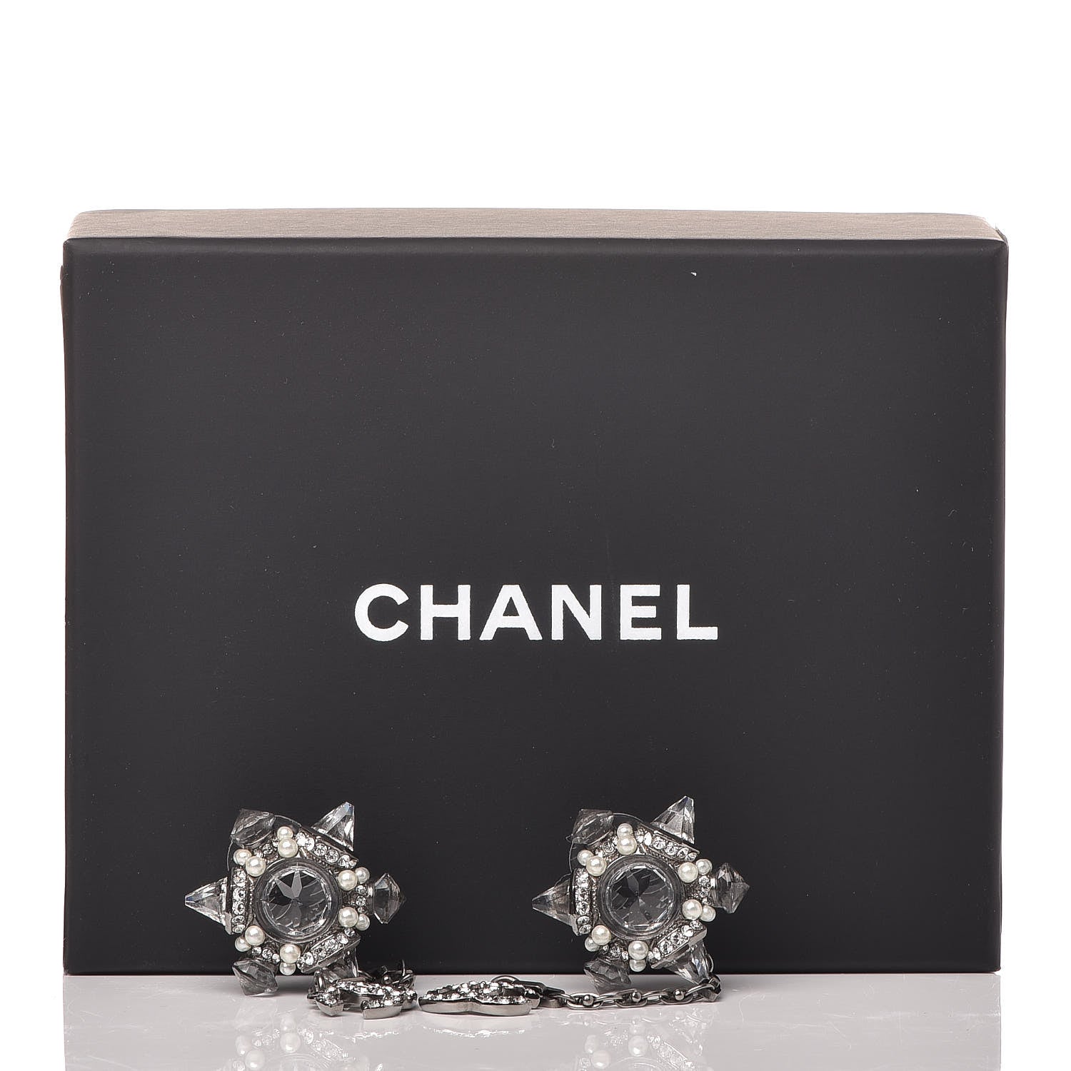 Chanel Crystal Pearl CC Drop Earrings Silver 7 of 7