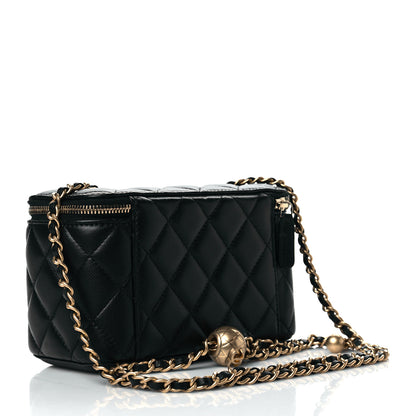 Chanel Lambskin Quilted Small Pearl Crush Vanity Case With Chain Black 3 of 11