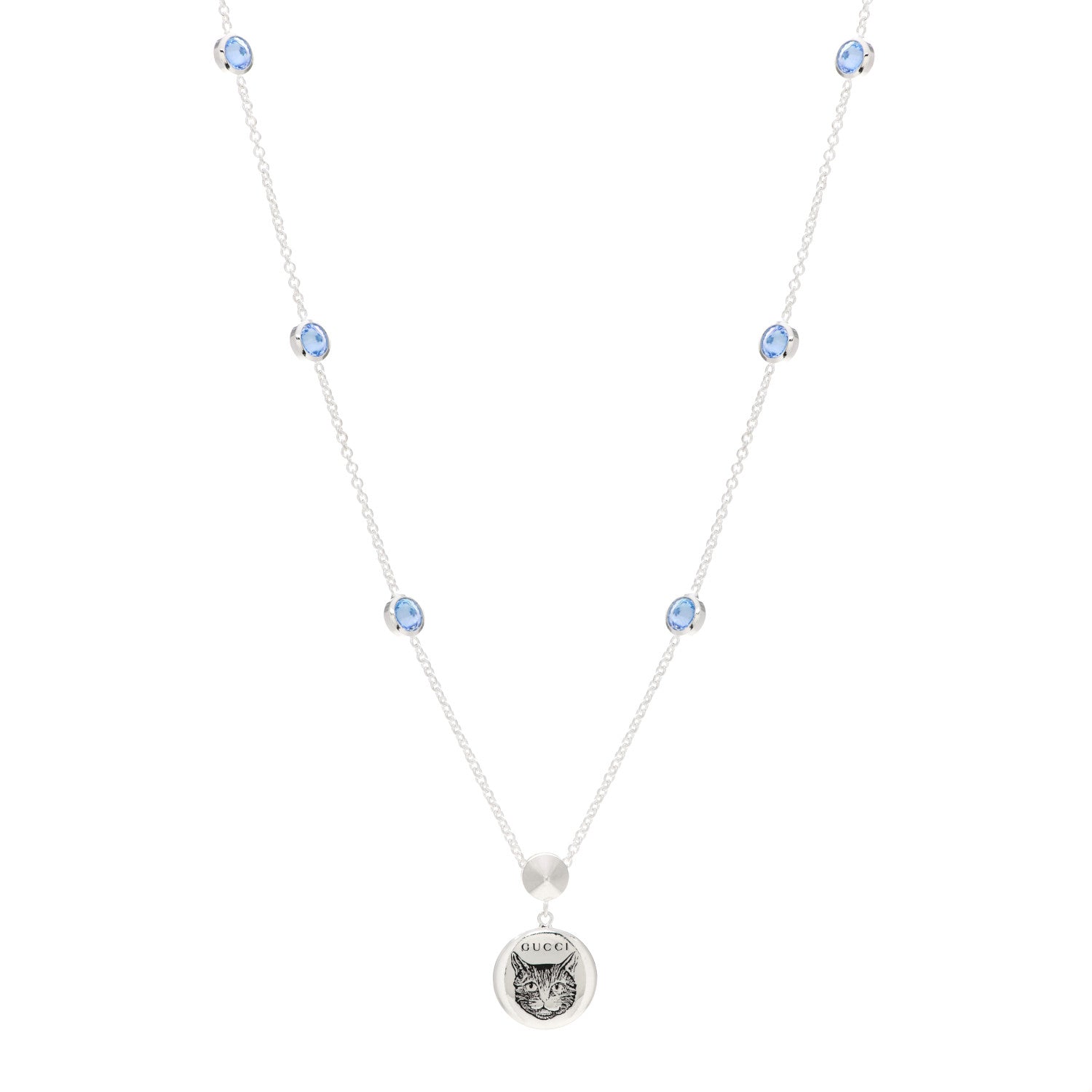 Gucci Sterling Silver Blue Zirconia Blind For Love Pendant Necklace 1 of 6