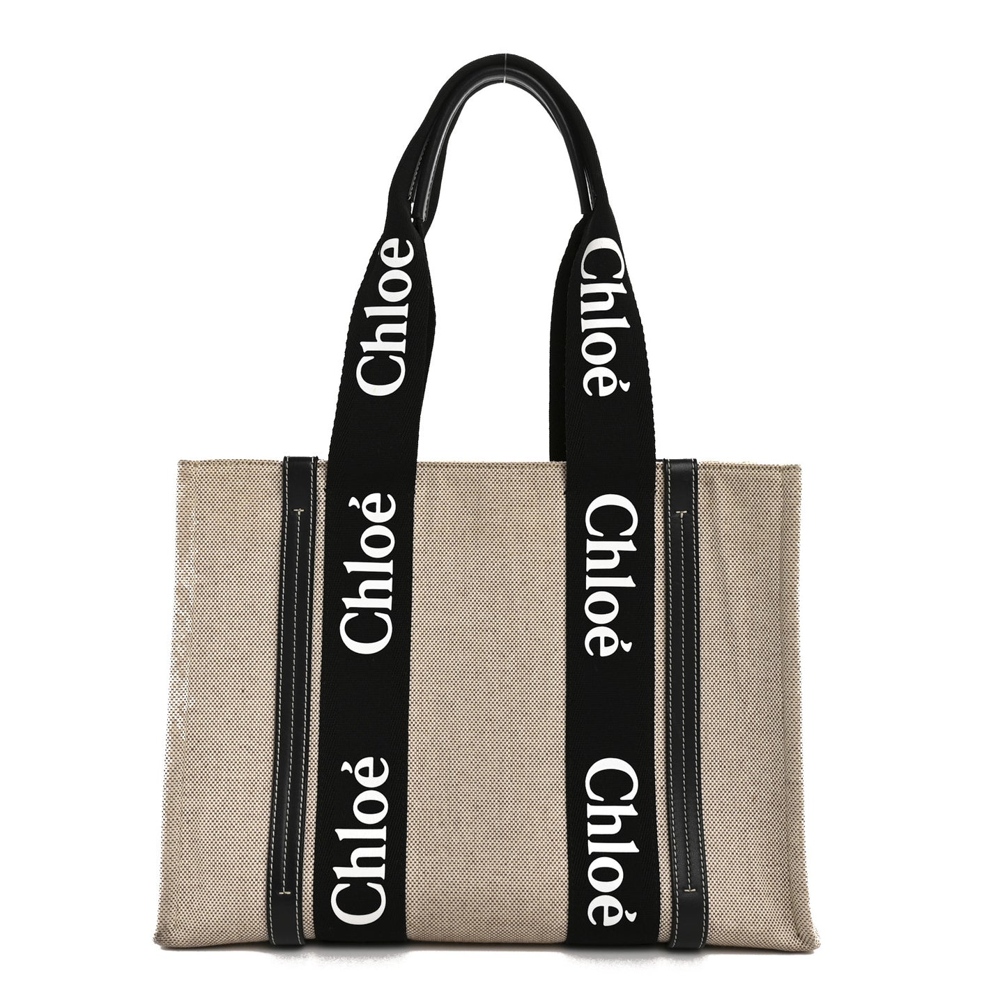 Linen Calfskin Medium Woody Ribbon Tote Black Blue