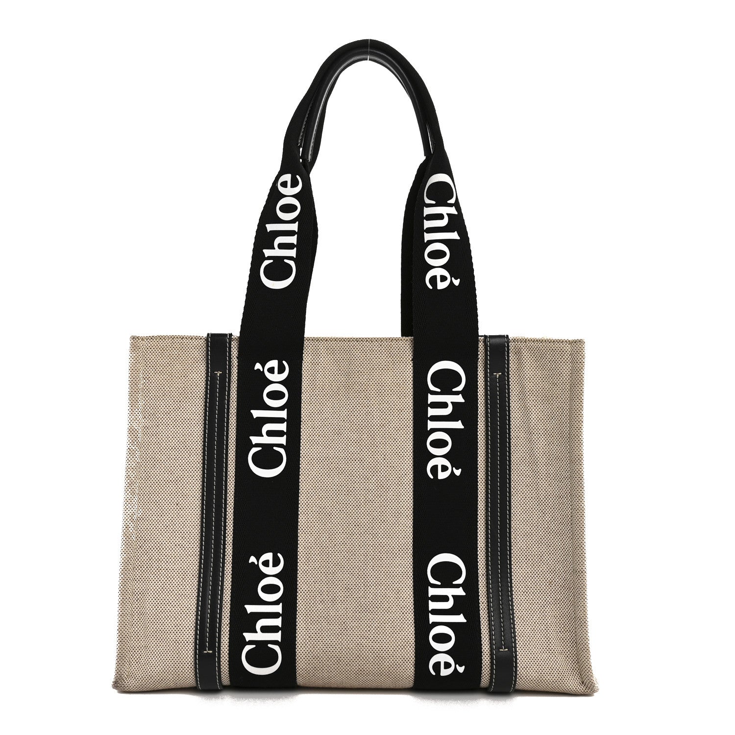 Chloe Linen Calfskin Medium Woody Ribbon Tote Black Blue 1 of 13