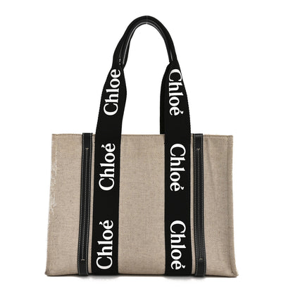 Chloe Linen Calfskin Medium Woody Ribbon Tote Black Blue 1 of 13