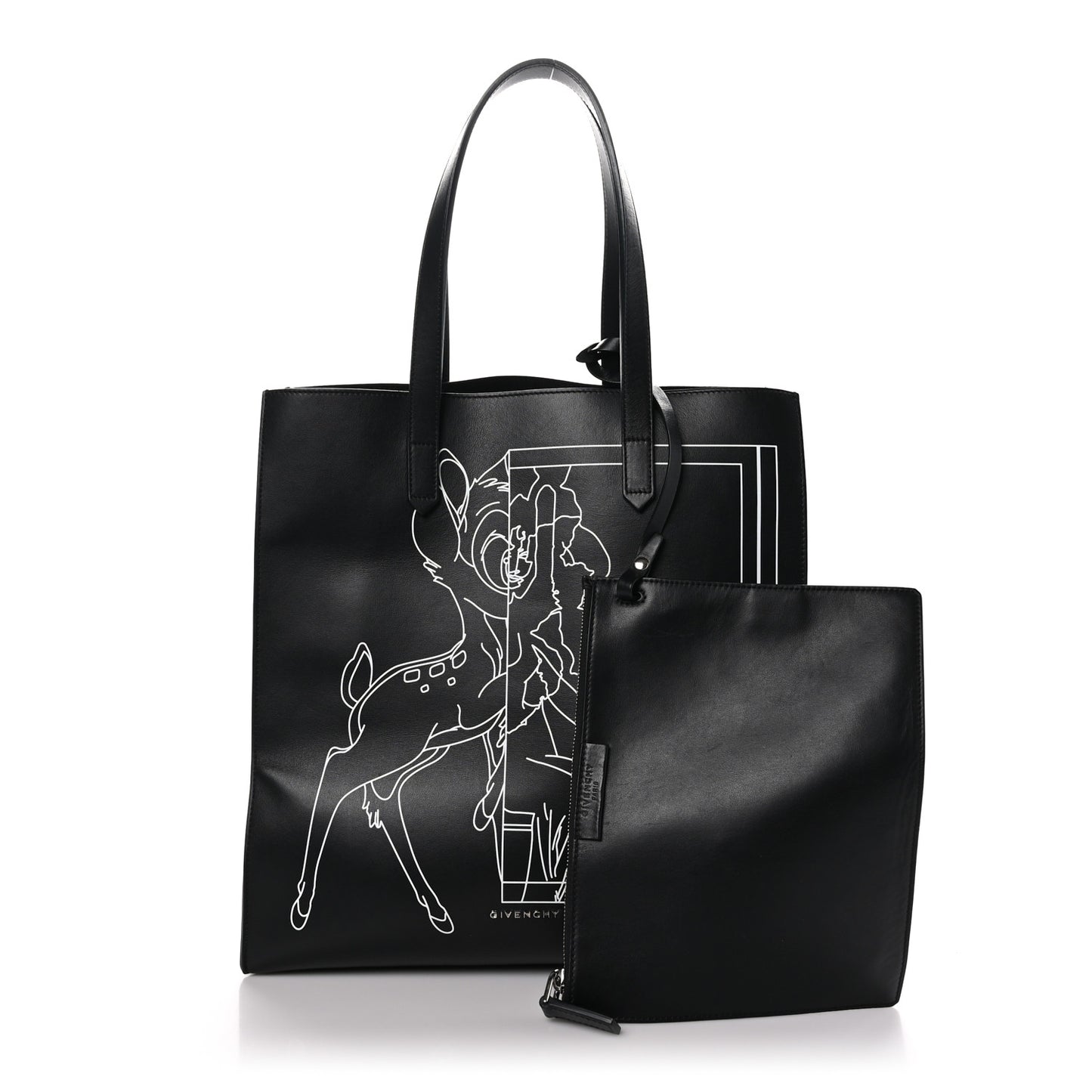 Calfskin Bambi Print Medium Stargate Shopper Tote Black