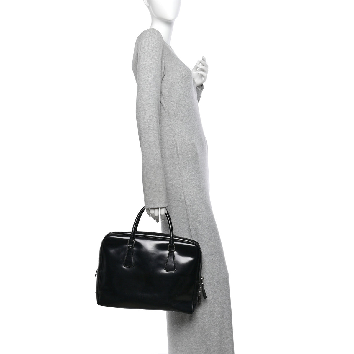 Prada Spazzolato Large Zip Around Briefcase Black 2 of 10