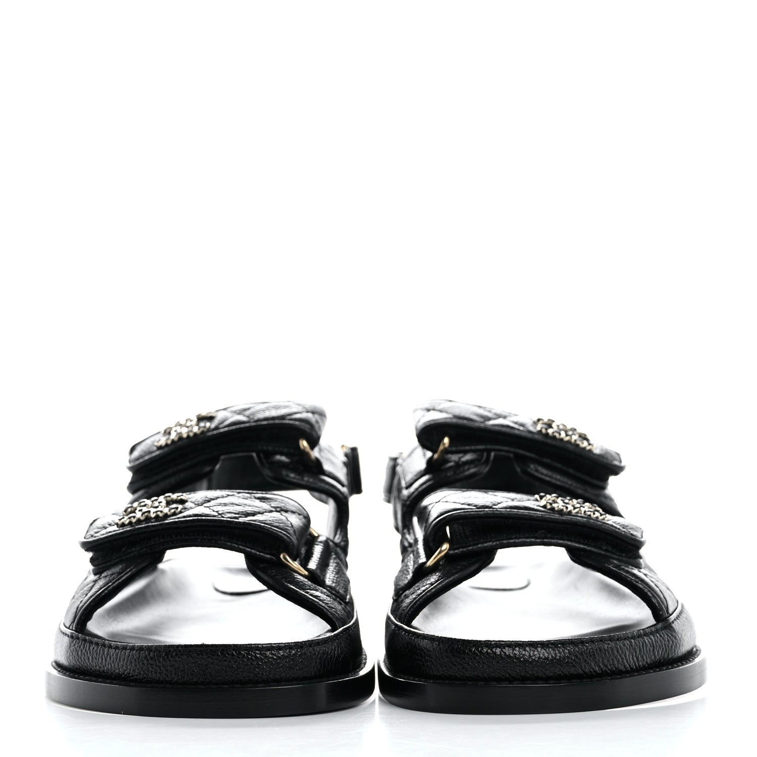 Chanel Grained Calfskin Velcro Dad Sandals 37.5 Black 3 of 10