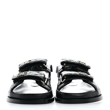 Chanel Grained Calfskin Velcro Dad Sandals 37.5 Black 3 of 10