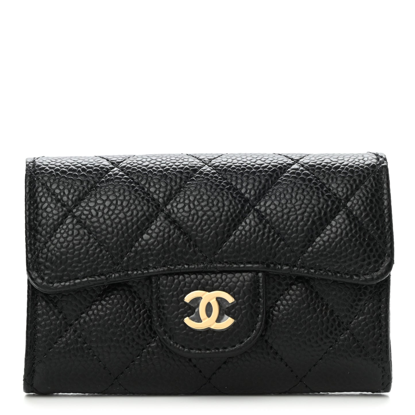Caviar Quilted Flap Card Holder Wallet Black