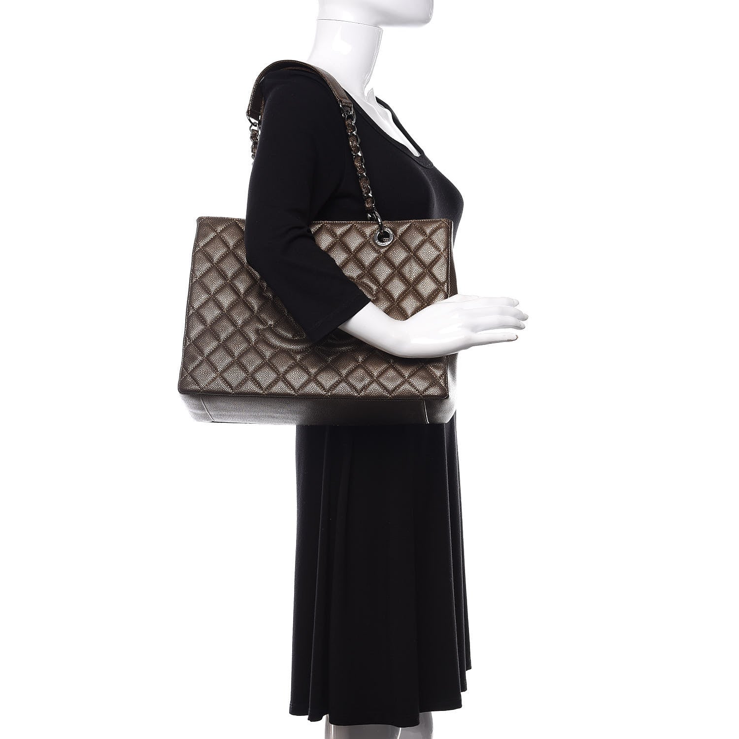 Chanel Metallic Caviar Quilted Grand Shopping Tote GST Bronze 2 of 11