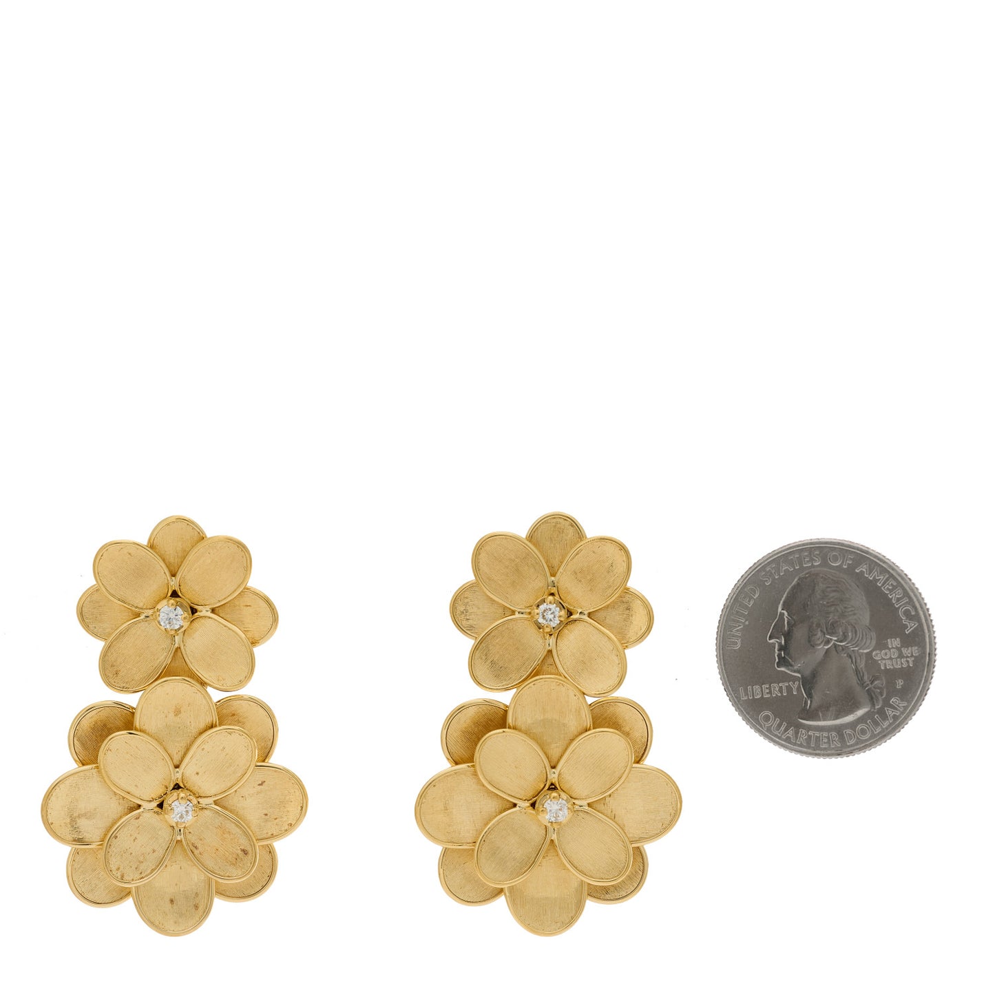18K Yellow Gold Diamond Flower Statement Earrings